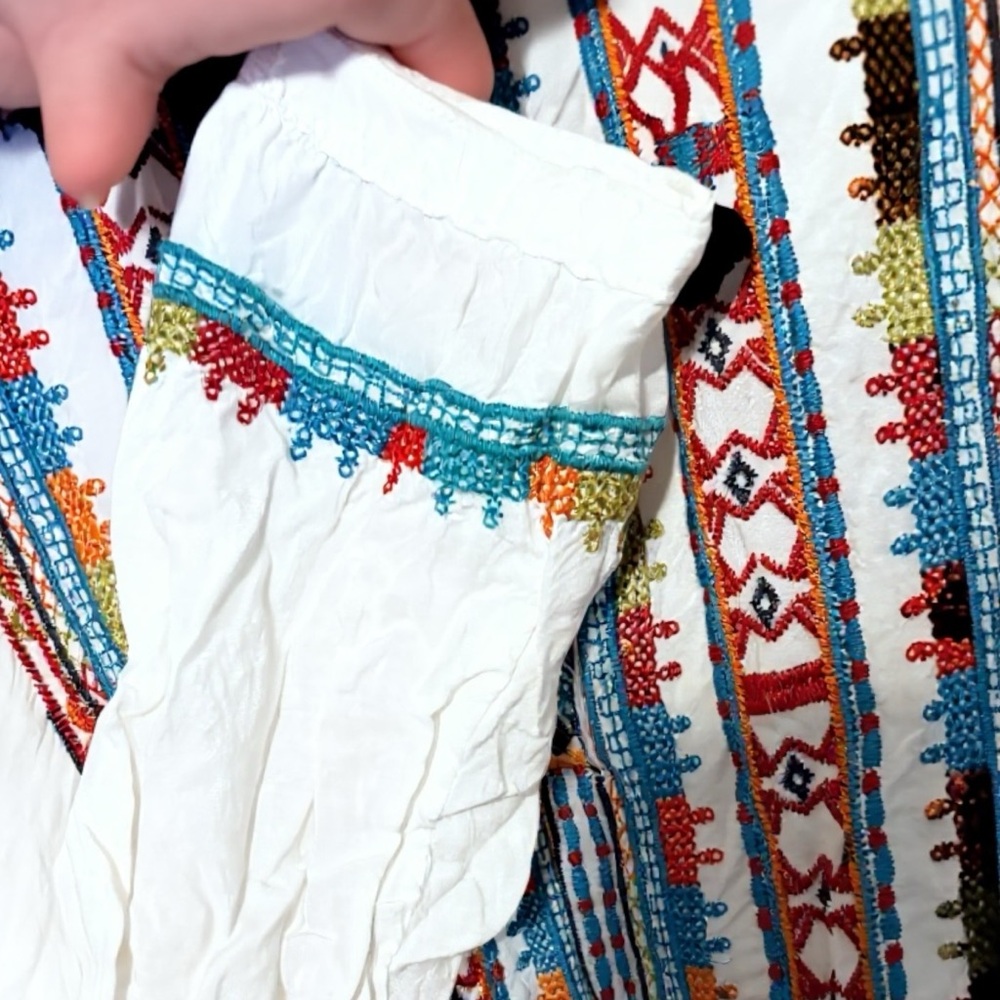 Johnny Was Biya Small Embroidered White Long Sleeve Blouse Shirt Top Mayan - Picture 5 of 7